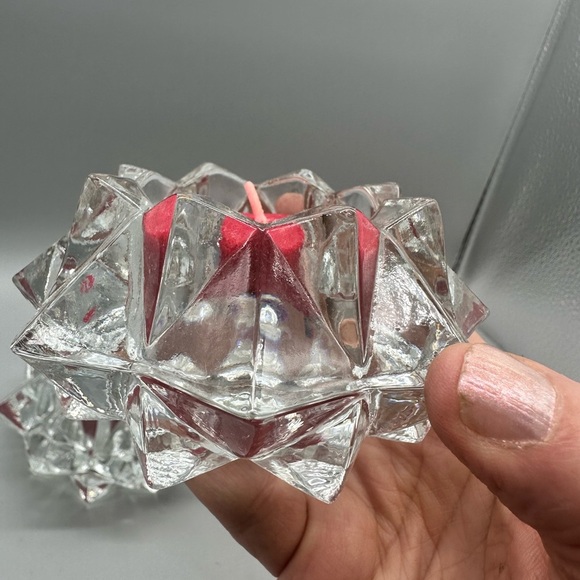 Indian Glass Co Crystal diamond point clear glass tealight candleholders - Picture 2 of 5